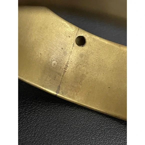 Vintage Hammered Brass Bangle Bracelet Faux Amber Cabochon Boho Wide 2.75" Dia - Picture 7 of 8